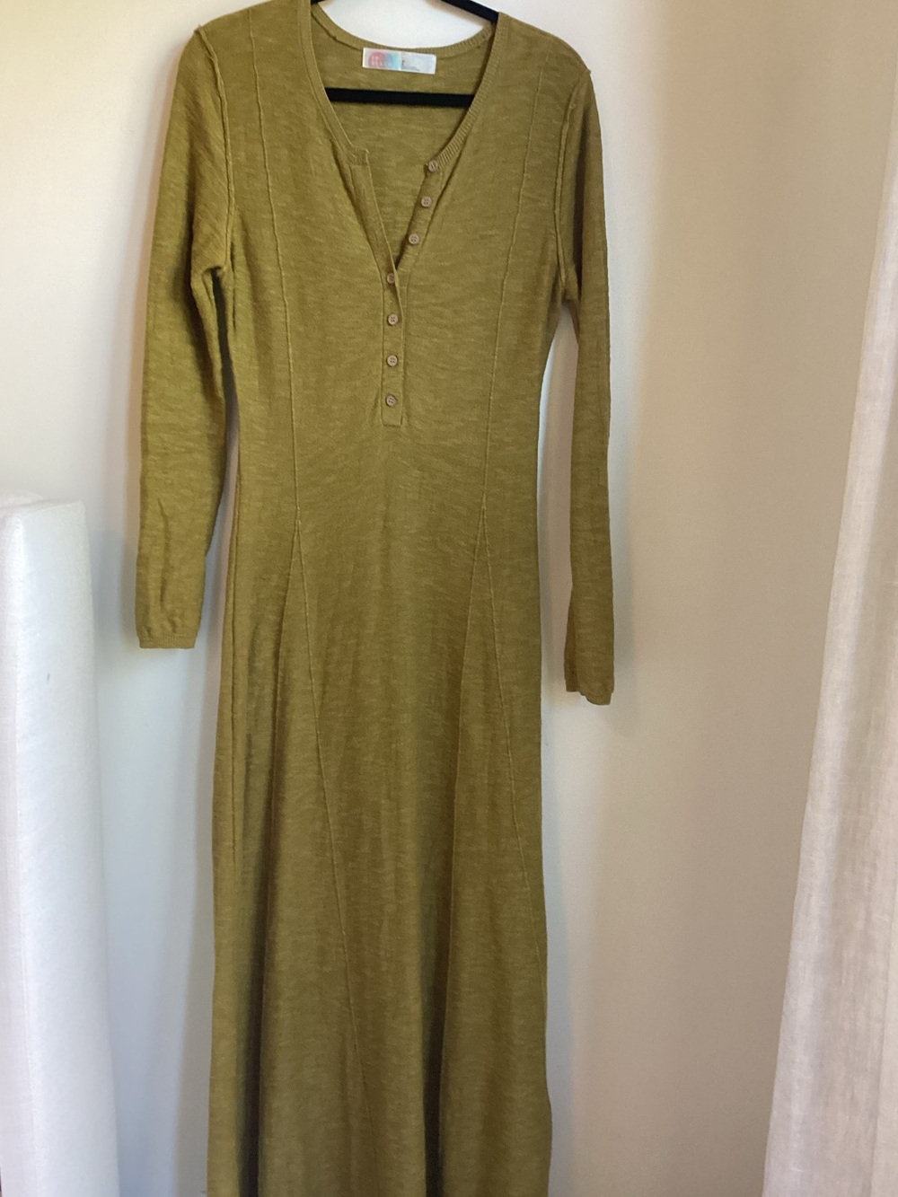 Free People Beach El Topo Henley Sweater Maxi Dress Small Green Olive Bitter